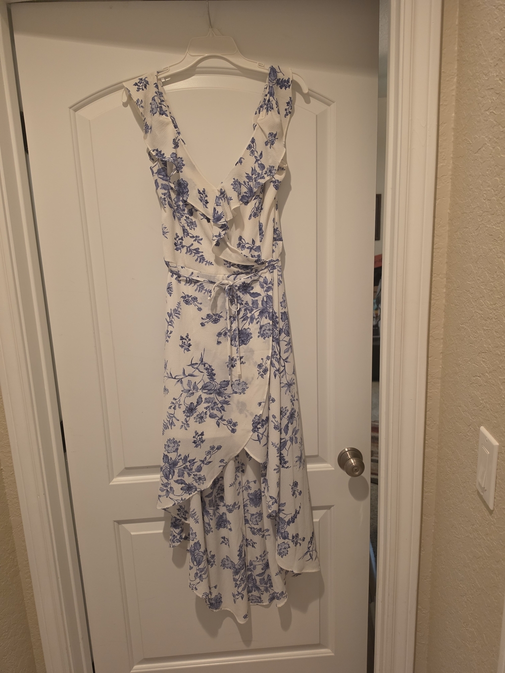 Blue Floral Ruffle Faux Wrap Dress for Women